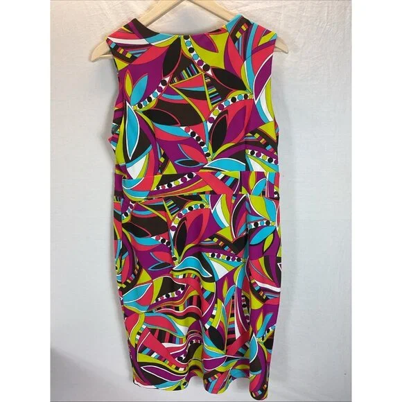 Jude Connally XL Sleeveless nylon Dress V-Neck Shift groovy psychedelic colorful - Picture 2 of 7